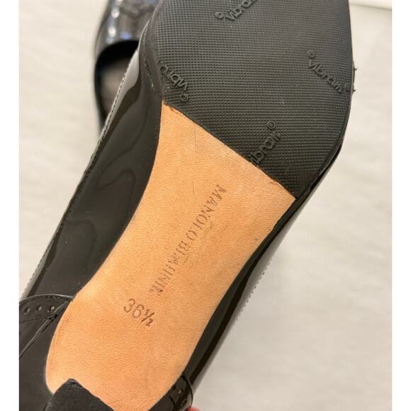 Vintage Manolo Blahnik Black Patent Leather Brogue Kitten Heel Pumps Eu 36.5 - Picture 4 of 5